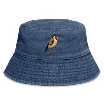 Polygonaler Distelfink – Geometrische Eleganz - Vintage Bucket Hat - Vintage Denim - Vorne