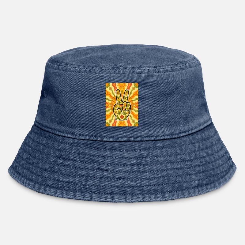 Geste de la main de paix rempli de fleurs - Bob vintage - vintage bleu jeans