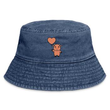 Süße Kuh Herz Ballon Liebe Vektor - Vintage Bucket Hat - Vintage Denim - Vorne