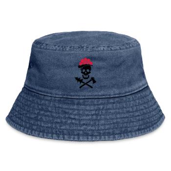 Schwarzwald Totenkopf Bollenhut Axt - Pure Heimat - Vintage Bucket Hat - Vintage Denim - Vorne
