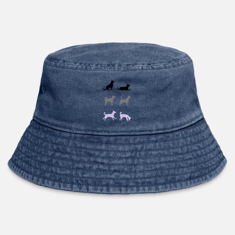6 psów - Kapelusz typu Bucket w stylu vintage - postarzany jeansowy