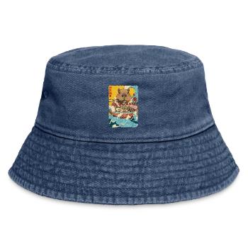 Capybara isst Ramen Nudeln - Vintage Bucket Hat - Vintage Denim - Vorne