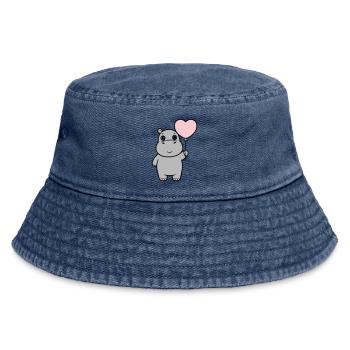 Süßes Nilpferd Herz Ballon Liebe - Vintage Bucket Hat - Vintage Denim - Vorne