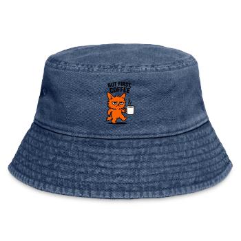 But first coffee cat - Vintage Bucket Hat - vintage denim - Front