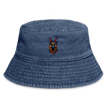 German Shepherd Stained Glass Art - Vintage Bucket Hat - vintage denim - Front