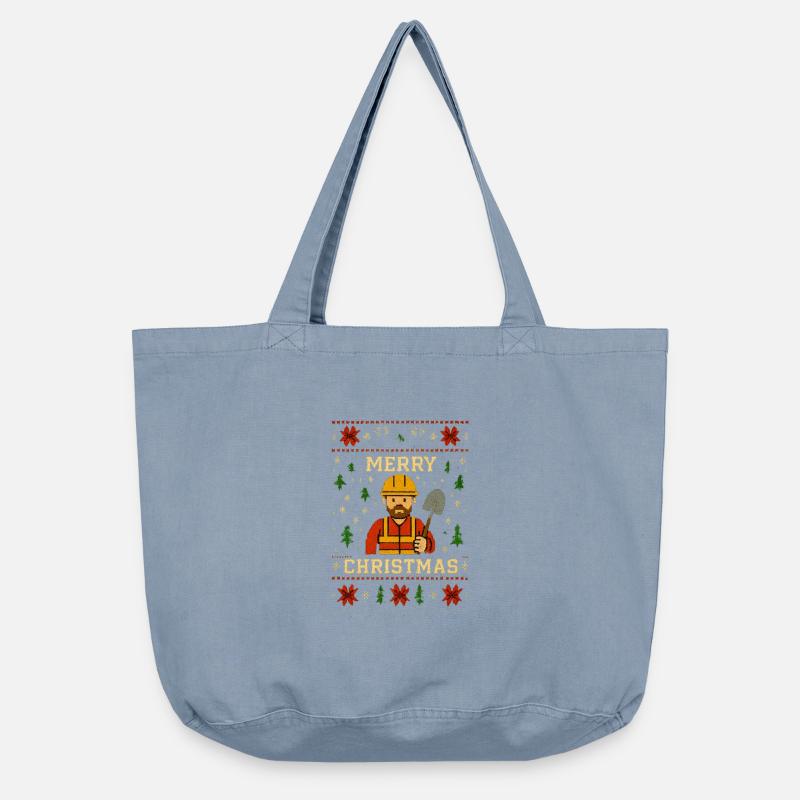 Motif de Noël ouvrier du bâtiment - Sac cabas vintage délavé - vintage light blue