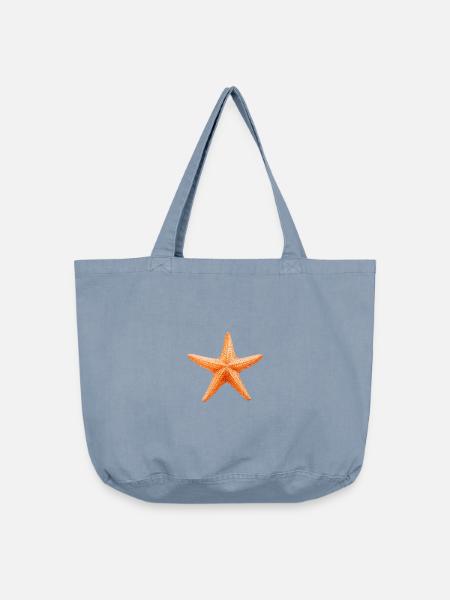 Orangener Seestern Stranddesign - Vintage-Washed Shopper - vintage light blue