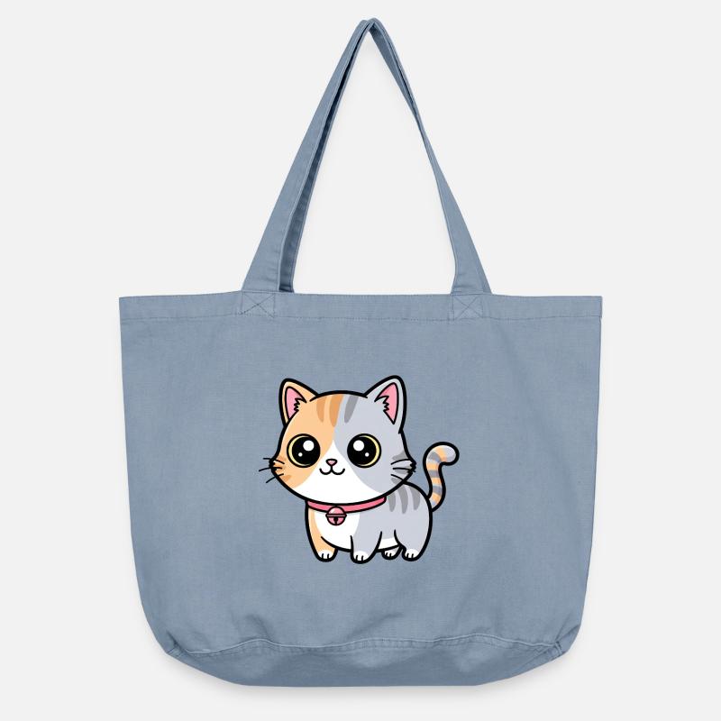 Charme de collier chaton calicot - Sac cabas vintage délavé - vintage light blue