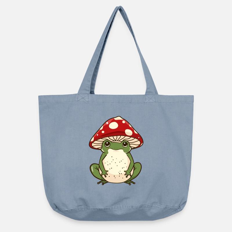 Mushroom Cap Frog Whimsy - Vintage-washed Shopper - vintage light blue