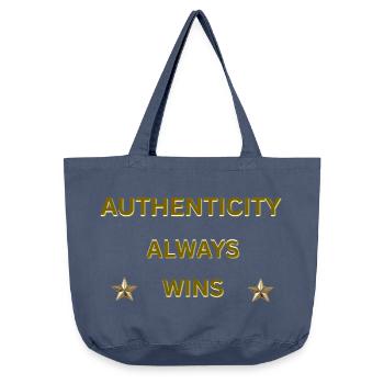 AUTHENTICITY ALWAYS WINS – Gold Motivational Quote - Vintage-washed Shopper - vintage denim - Front