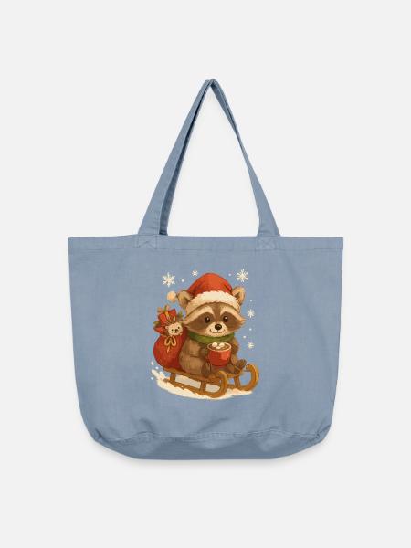 Weihnachts Waschbär auf Schlitten - Vintage-Washed Shopper - vintage light blue