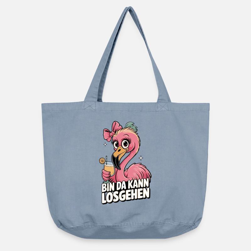Flamingo Slogan Motif Bin da can start - Vintage-washed Shopper - vintage light blue