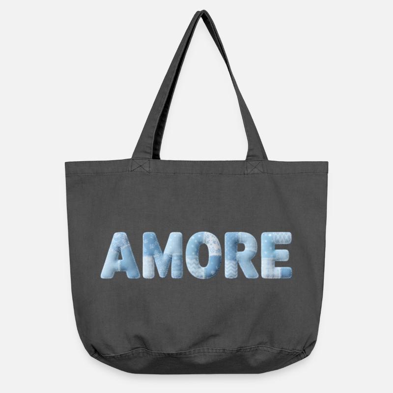 Amore Lettering Patchwork Design Blue - Vintage-washed Shopper - vintage black