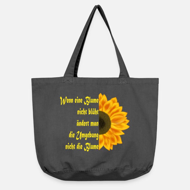 Sonnenblume trifft Textkunst - Vintage-Washed Shopper - Vintage Schwarz
