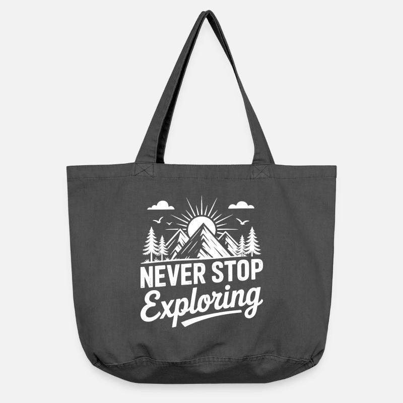 Mountains - Never Stop Exploring - Vintage-washed Shopper - vintage black