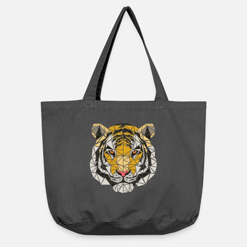 Tiger - Polygon Motif - Geometric - Gift - Vintage-washed Shopper - vintage black