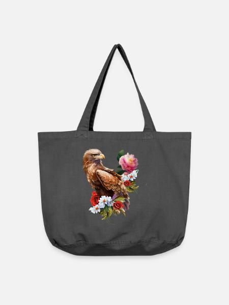Wunderbarer Adler mit Blumen. - Vintage-Washed Shopper - Vintage Schwarz