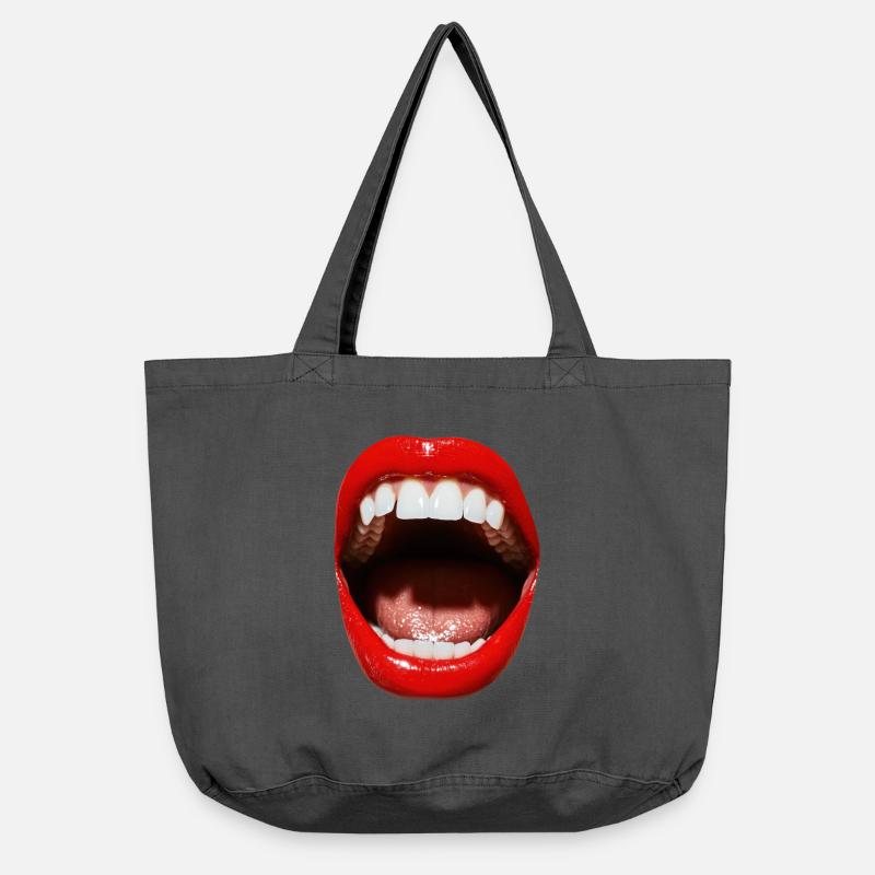 Offener Mund mit rotem Lippenstift - Vintage-Washed Shopper - Vintage Schwarz