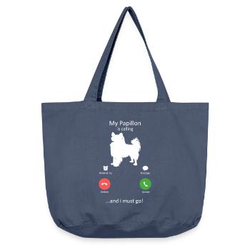 Papillon Hund Anruf-Smartphone-Schnittstelle - Vintage-Washed Shopper - Vintage Denim - Vorne