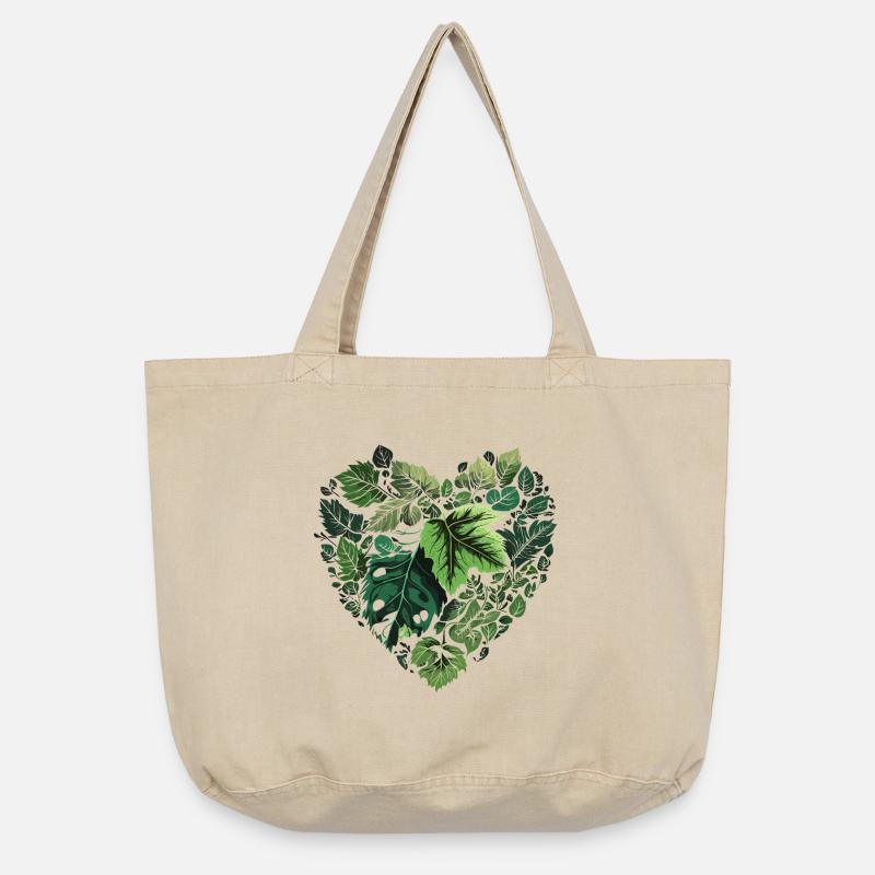 Leaf Heart Nature Pattern - Vintage-washed Shopper - vintage sand 