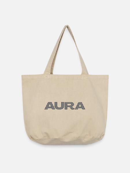 AURA – Schachbrett-Muster Statement - Vintage-Washed Shopper - Vintage Sand