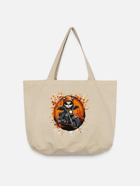 Skelett-Biker im Halloween-Rausch - Vintage-Washed Shopper - Vintage Sand