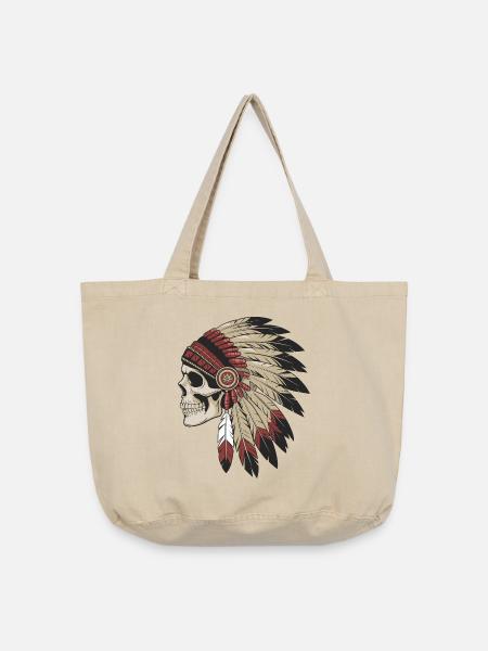 Indischer Totenkopf mit traditionellen Federn - Vintage-Washed Shopper - Vintage Sand
