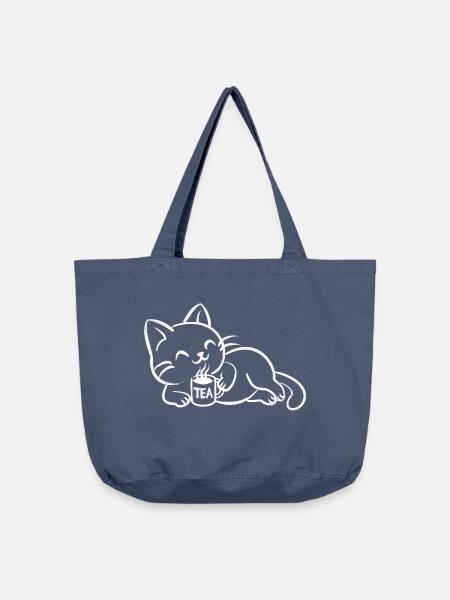 chillin tea cat - Vintage-Washed Shopper - Vintage Denim