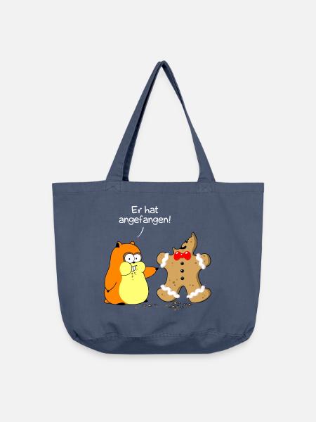 Hamster vs. Lebkuchenmann (whiteline) - Vintage-Washed Shopper - Vintage Denim