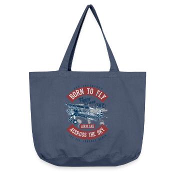 BORN TO FLY - Vintage Airplane Flugzeug Shirt - Vintage-Washed Shopper - Vintage Denim - Vorne