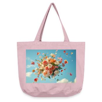 Panier de fleurs flottant dans le ciel nuageux - Sac cabas vintage délavé - rose vintage - Devant
