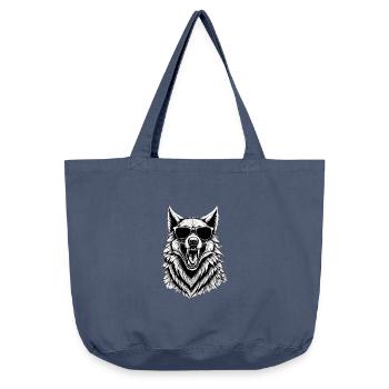 Loup rieur avec des lunettes de soleil - Sac cabas vintage délavé - vintage bleu jeans - Devant