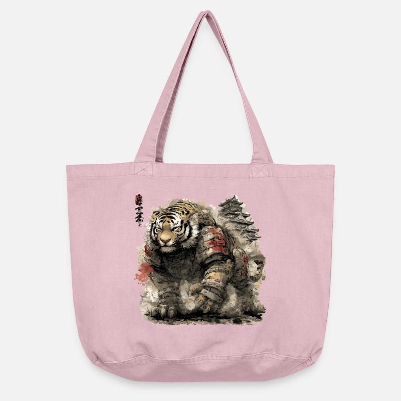 Armure de Samouraï Tigre devant le château - Sac cabas vintage délavé - rose vintage