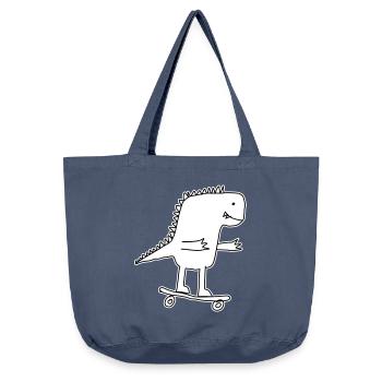 Dino Skateboard Cartoon, Cool Dinosaur Nerd Kids - Vintage-washed Shopper - vintage denim - Front