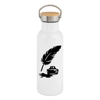 Tusche und Feder - Thermosflasche mit Bambusdeckel - Weiß - Rechts