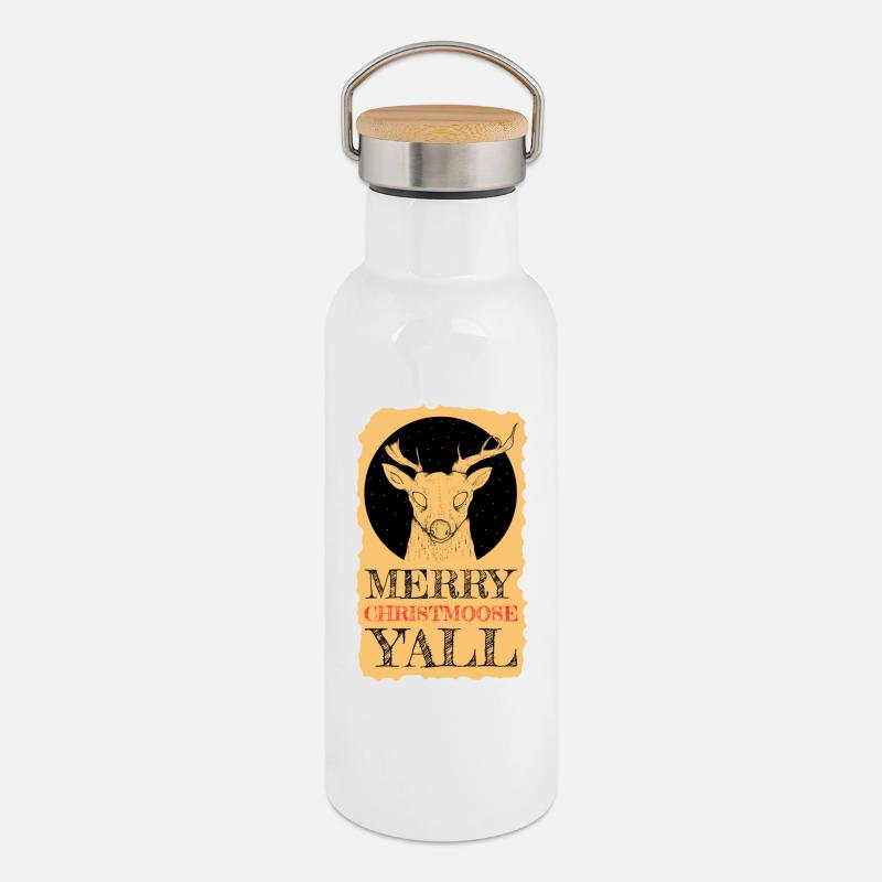 Moosemas Deer Night Design - Thermal Bottle with Bamboo Lid - white
