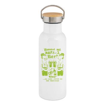 Lustige Biertrinker - Thermosflasche mit Bambusdeckel - Weiß - Rechts