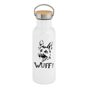 Woof Berger Allemand Chiens Symbole Icône Dictons Drôles - Gourde isotherme avec bouchon en bambou - blanc - Droite