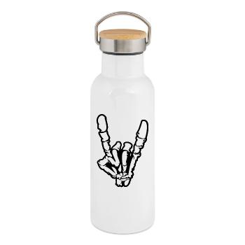 Rock and roll ou heavy metal signe de la main * - Gourde isotherme avec bouchon en bambou - blanc - Droite