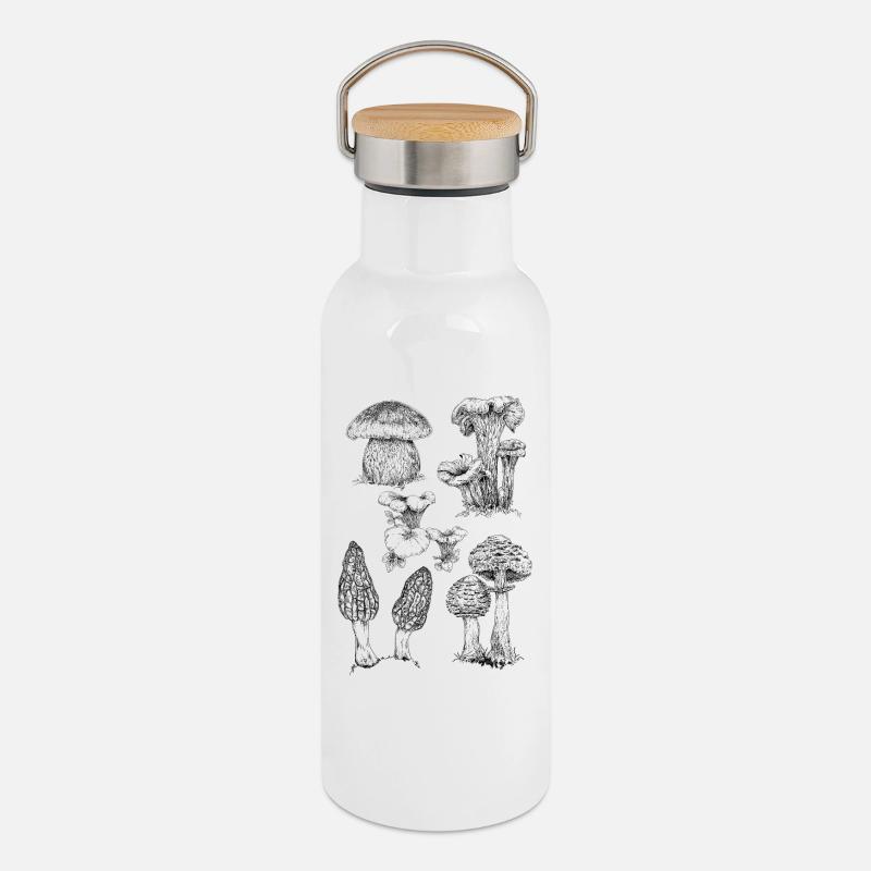 Champignons - Gourde isotherme avec bouchon en bambou - blanc