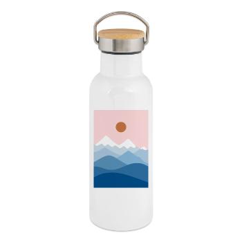 Mountain landscape pink - Thermal Bottle with Bamboo Lid - white - Right