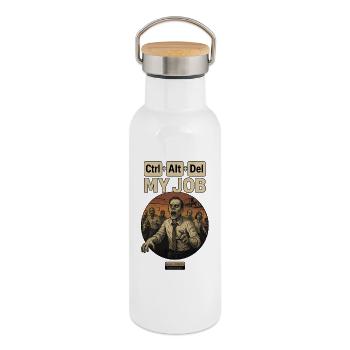 Ctrl+Alt+Suppr mon travail - Gourde isotherme avec bouchon en bambou - blanc - Droite