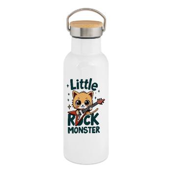 Little Rock Monster – Cute Cat Guitar Motif - Thermal Bottle with Bamboo Lid - white - Right