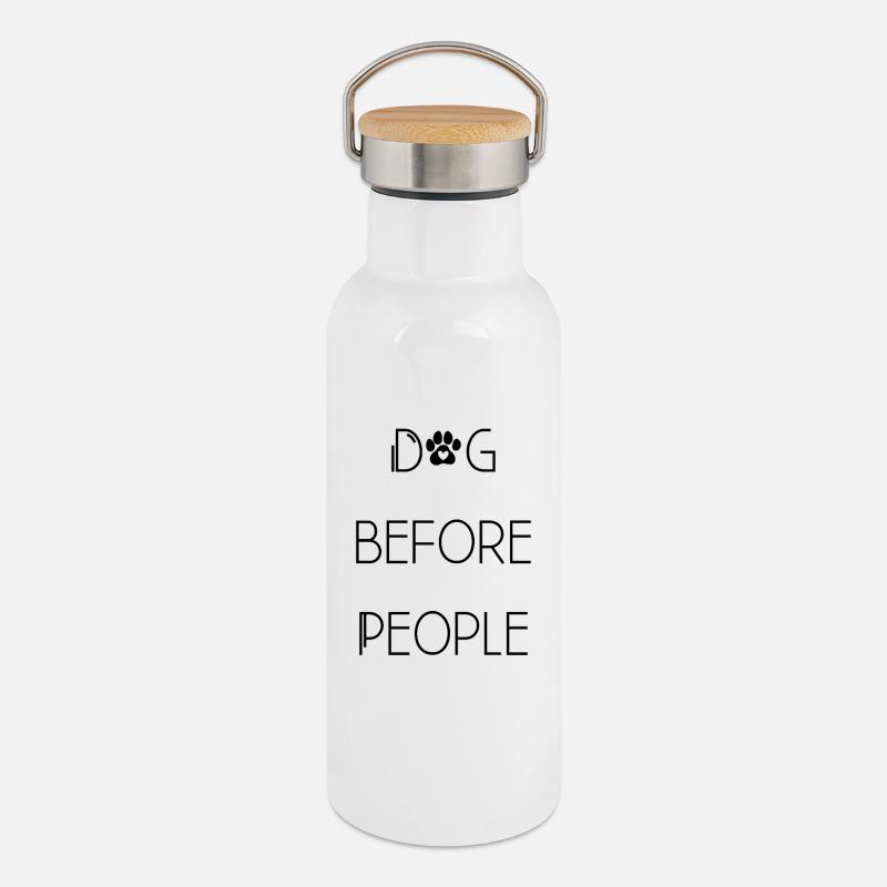 Schwarze Silhouette Minimalismus - Thermosflasche mit Bambusdeckel - Weiß