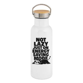 Not Lazy Just Energy Saving - Thermal Bottle with Bamboo Lid - white - Right