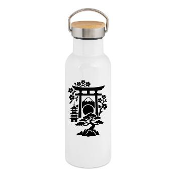 Silhouette du Japon - Gourde isotherme avec bouchon en bambou - blanc - Droite