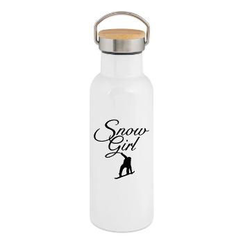 Snowgirl Snowboardeur Snowboard - Gourde isotherme avec bouchon en bambou - blanc - Droite