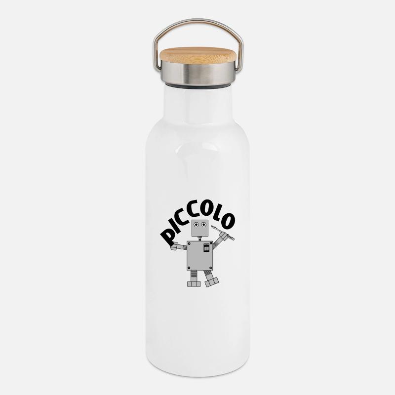 Piccolo Robot Text - Thermal Bottle with Bamboo Lid - white