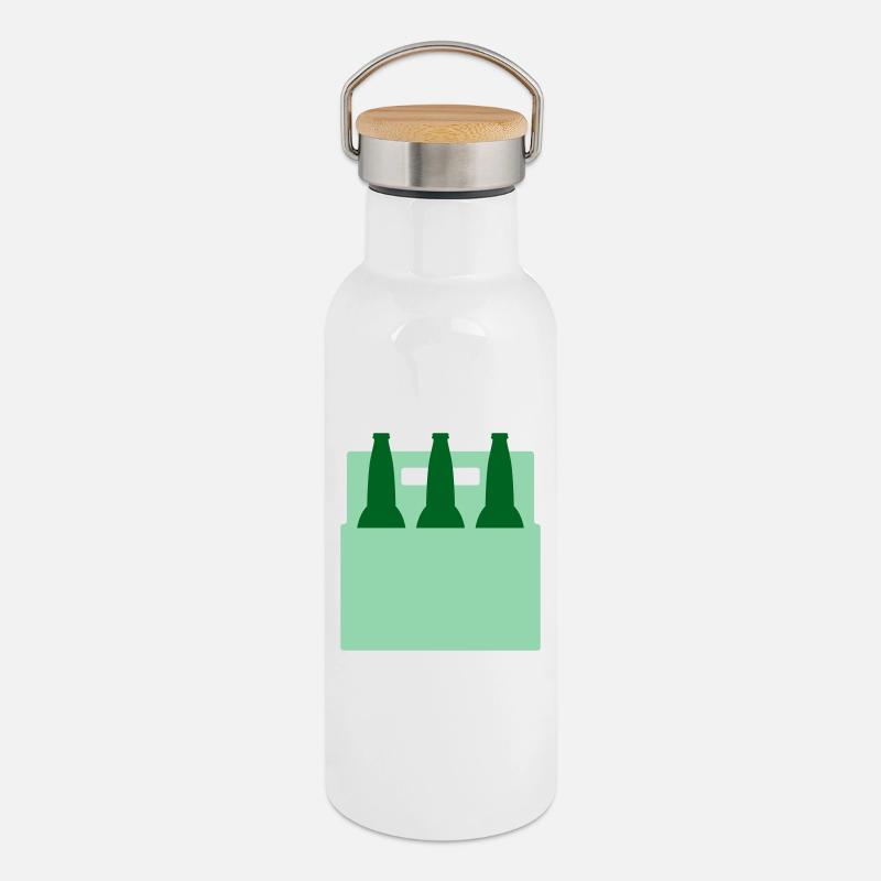 Sixpack - Thermosflasche mit Bambusdeckel - Weiß