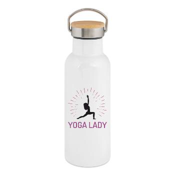 Fille de yoga - Gourde isotherme avec bouchon en bambou - blanc - Droite